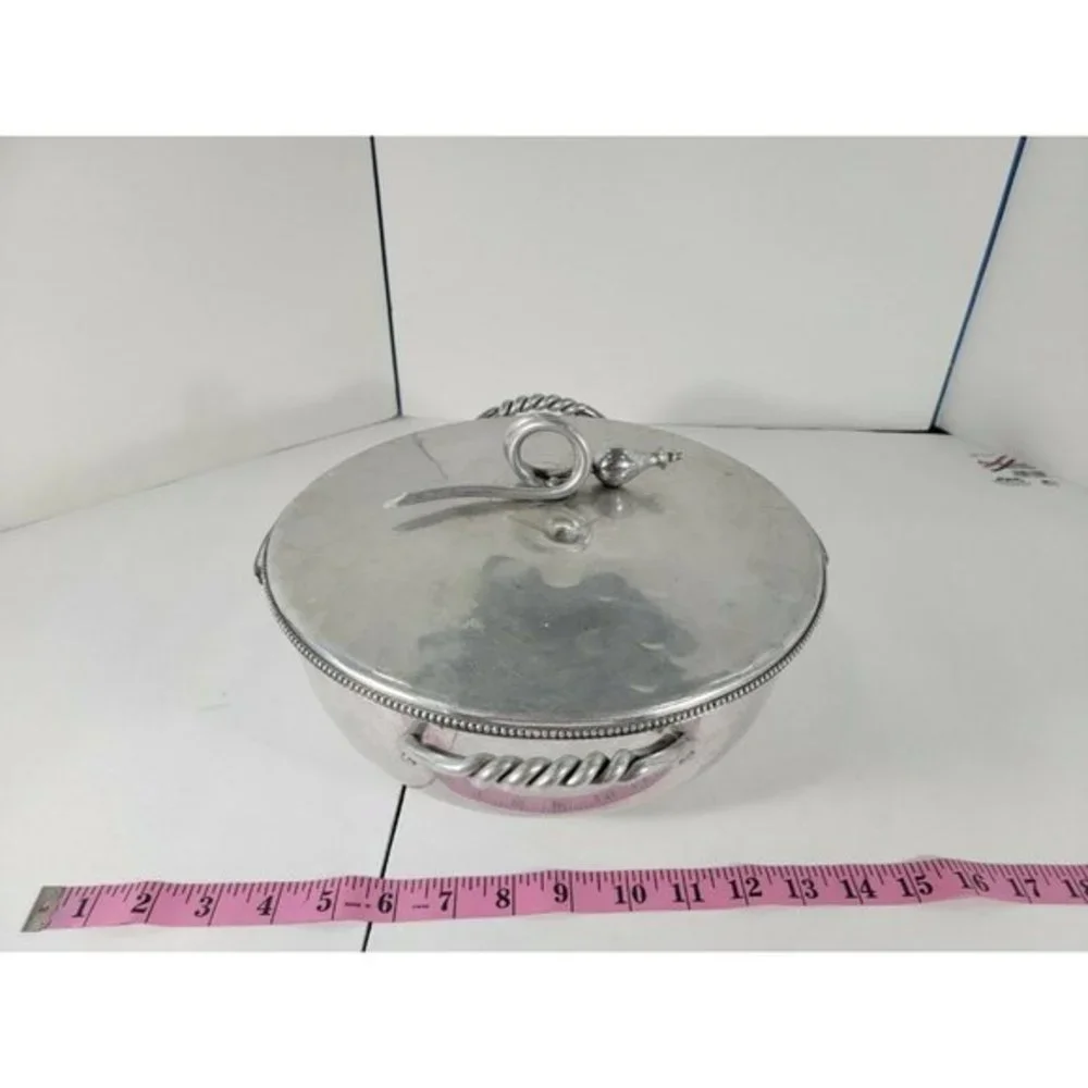 1950s Hand Hammered‎ Aluminum Casserole Server with Pyrex Bowl Glass Insert
